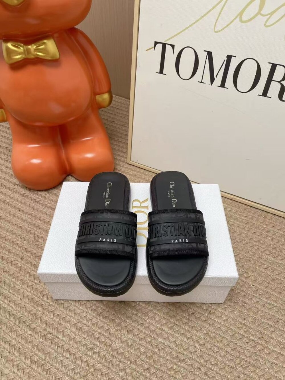 Dior Black Dior Oblique Logo Slide Sandals